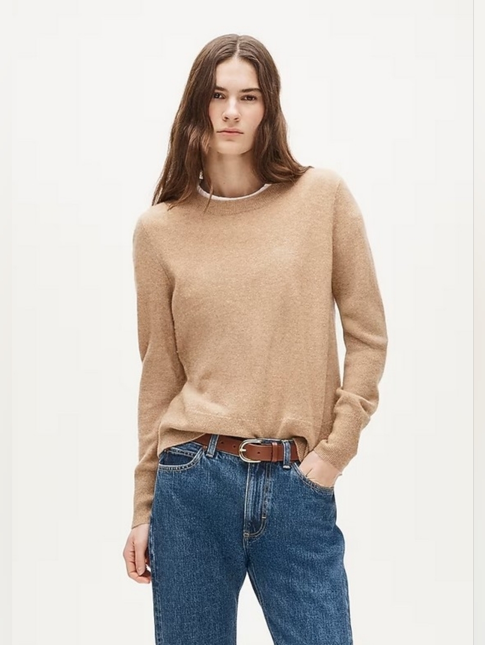 J.Crew 100% Cashmere Classic-fit Crewneck Sweater in Heather Camel M